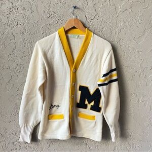 Vintage Imperial Wool Cardigan  Letterman "M" Sweater Size 40 M USA Michigan
